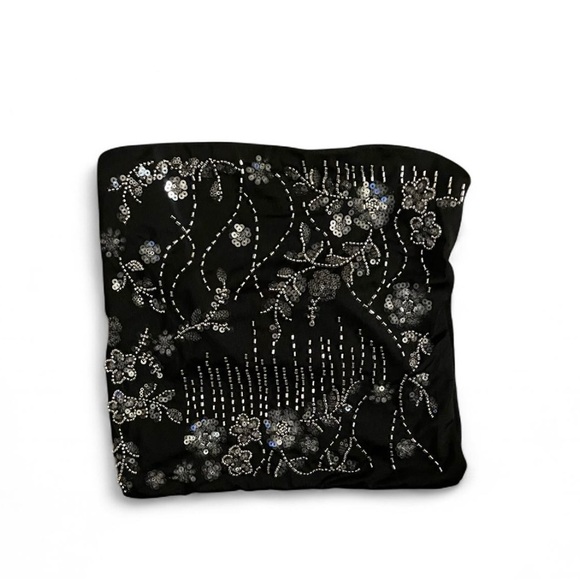 Faded Rose Black sequin tube top with beaded floral design nye in size small New - Picture 3 of 8